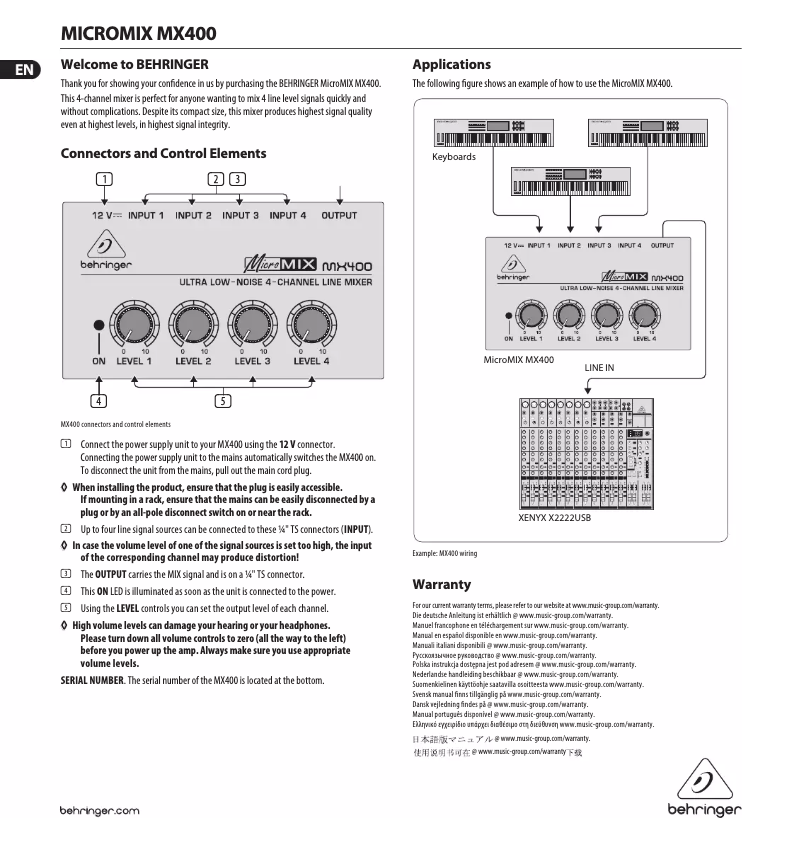 Página 1 del manual Manual de usuario Behringer Micromix MX400