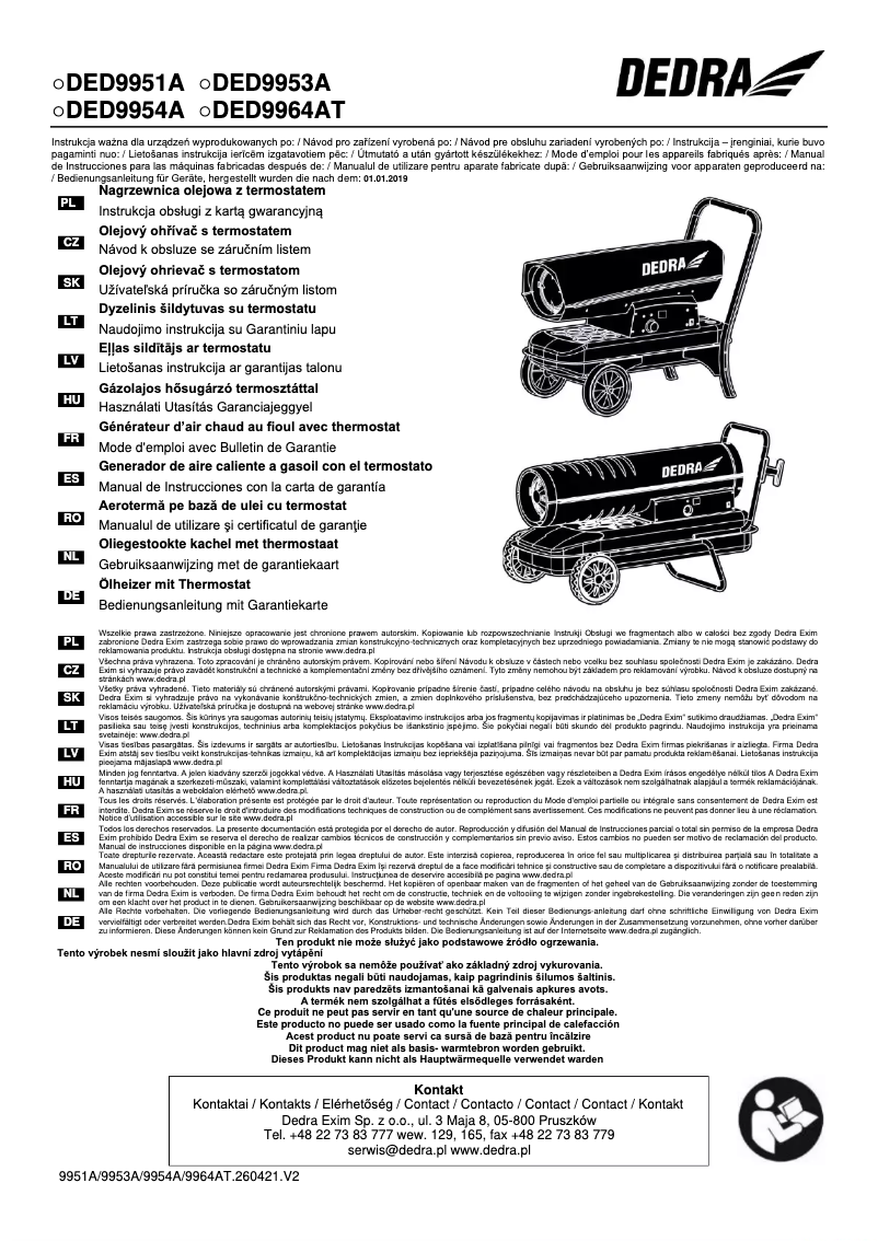 Page n°1 - Manuel utilisateur DEDRA DED9964AT