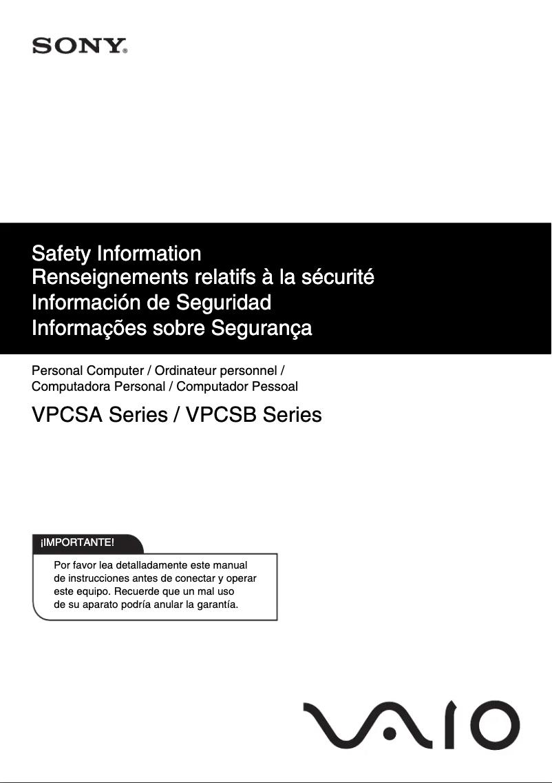 Image de la première page du manuel de l'appareil Vaio VPCSB2ZDZ