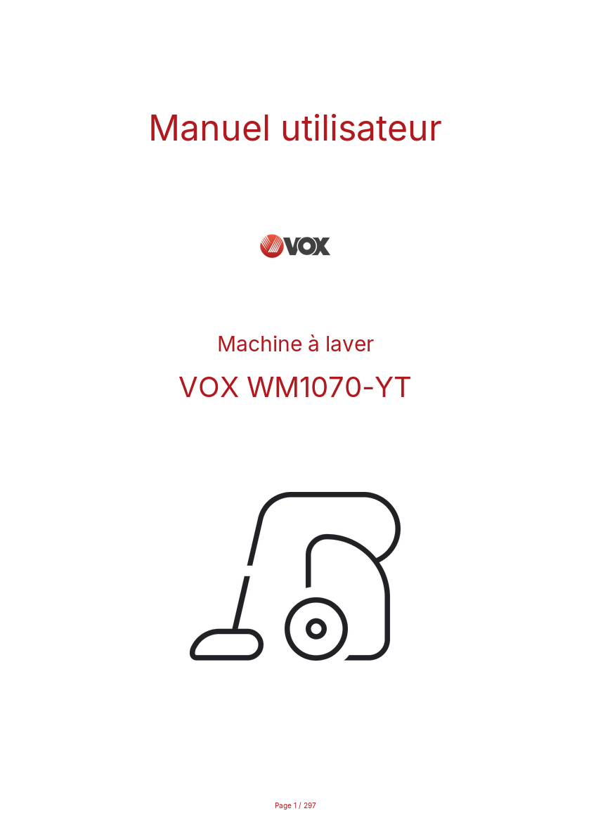 Page n°1 - Manuel utilisateur VOX WM1070-YT