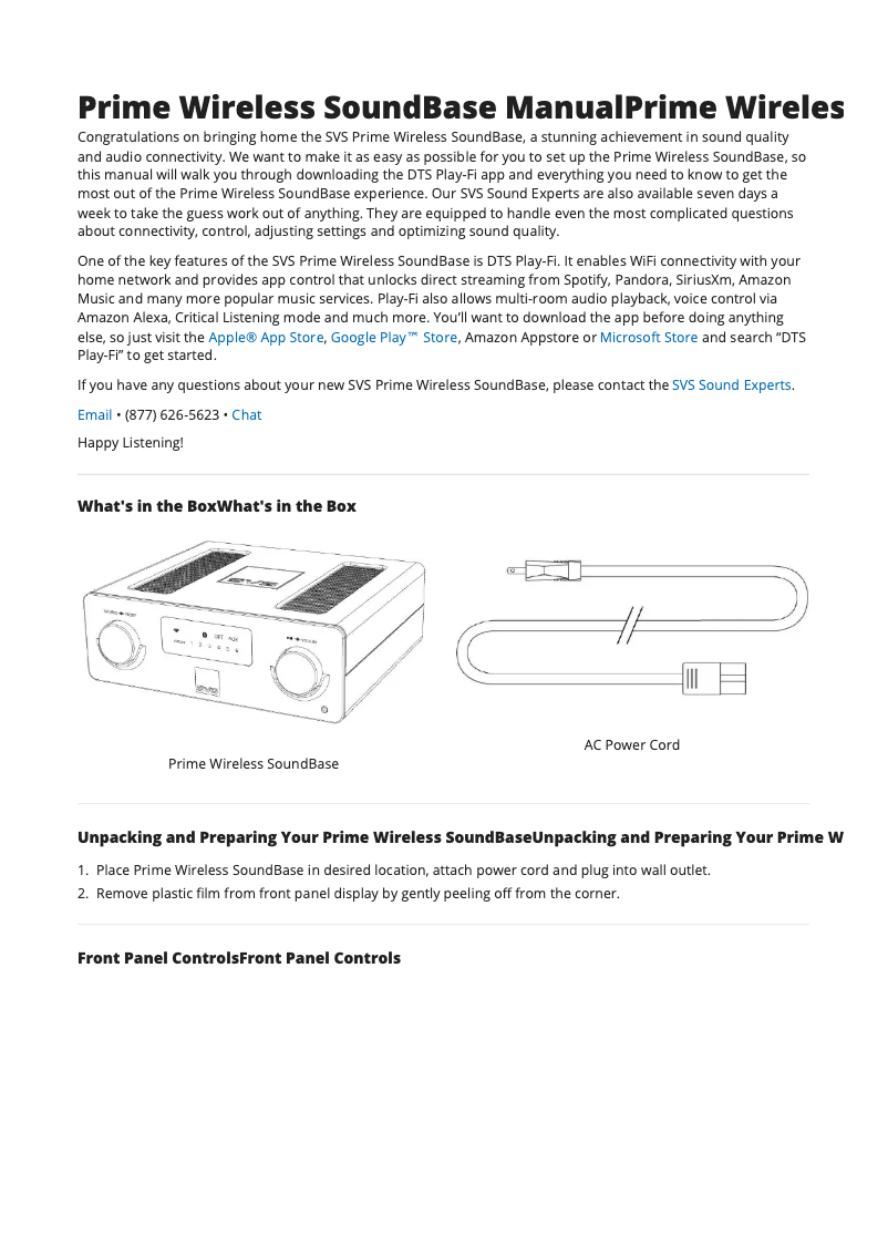 Page 1 de la notice Manuel utilisateur SVS Prime Wireless SoundBase