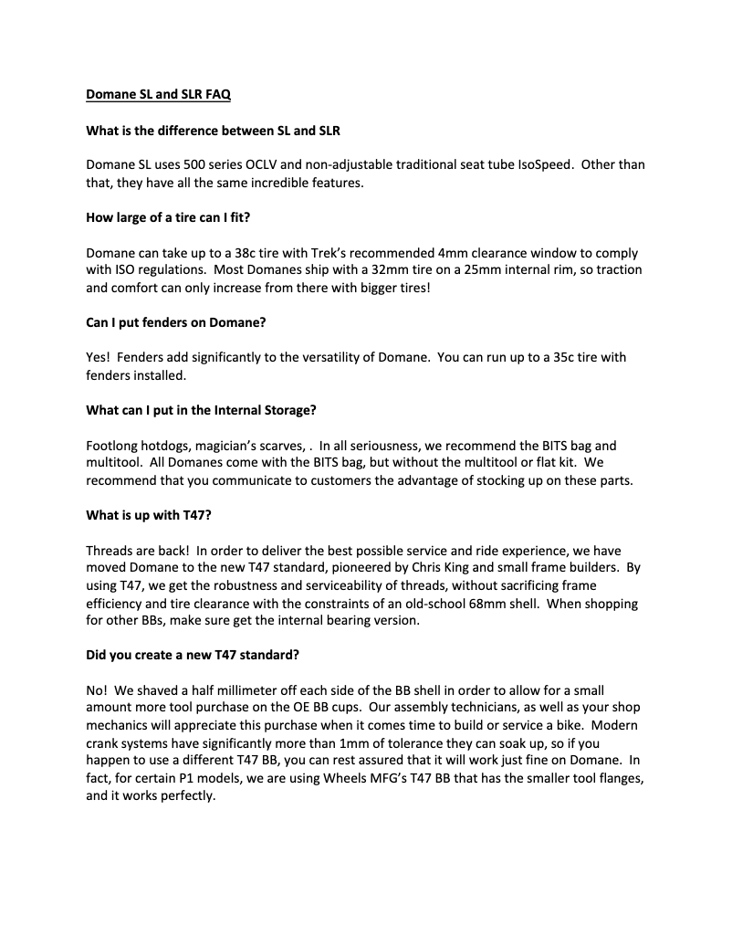 Page 1 de la notice FAQ Trek Domane SLR 9 Gen 3