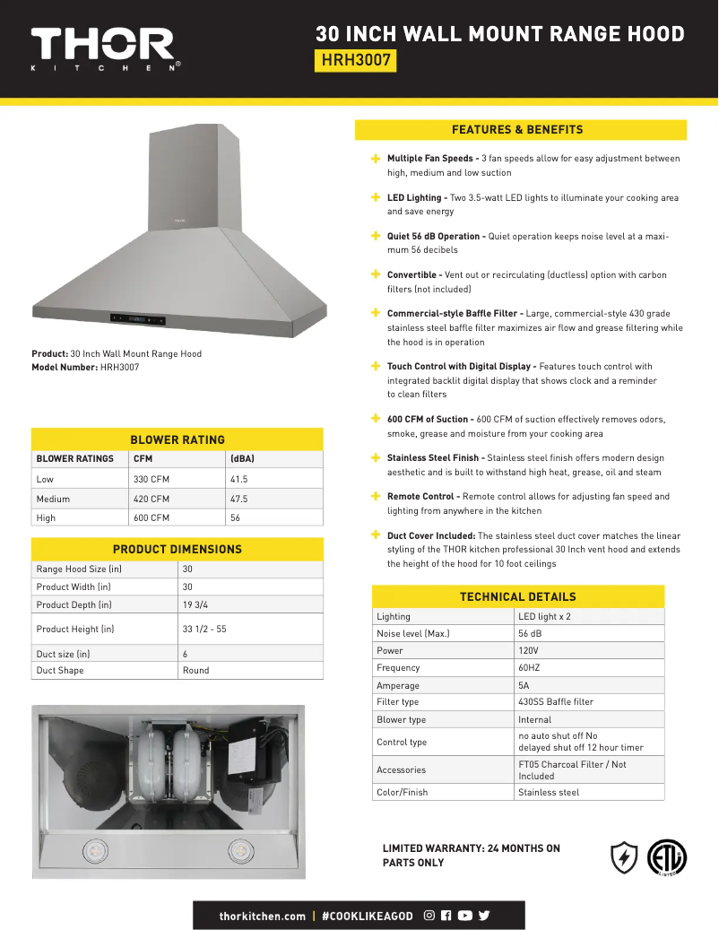 Página 1 del manual Ficha técnica Thor HRH3007