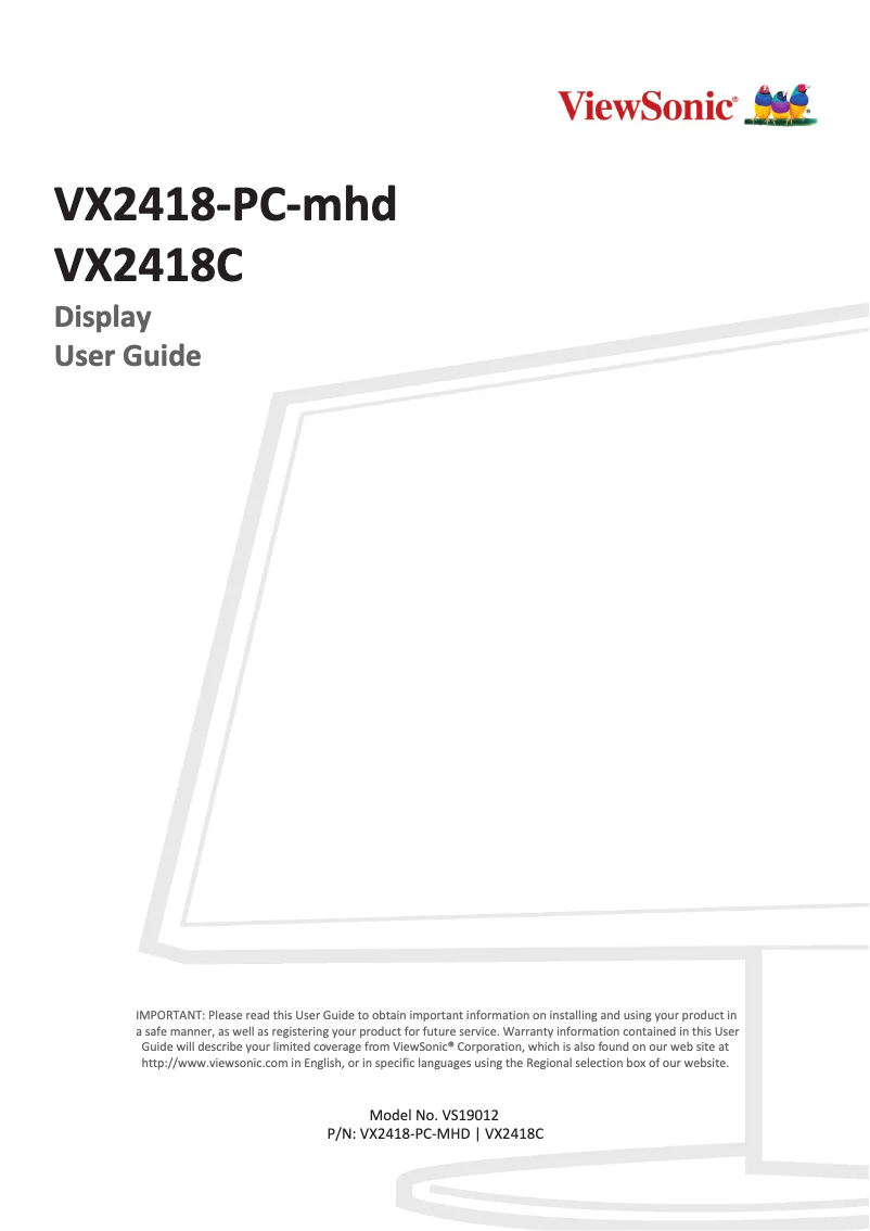 Page 1 de la notice Manuel utilisateur Viewsonic VX2418-PC-MHD