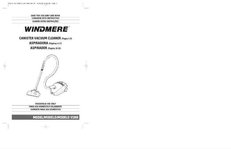 Image de la première page du manuel de l'appareil V1000