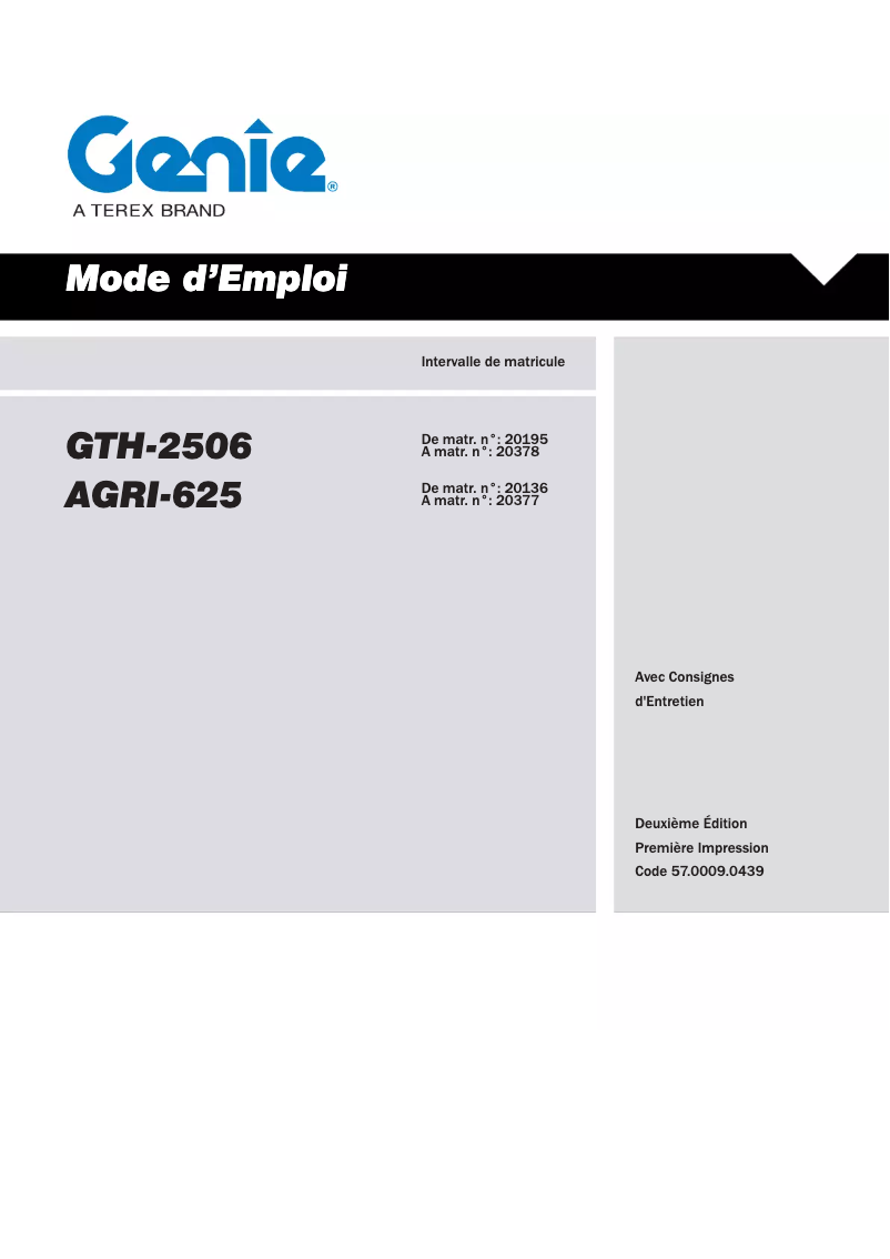 Page 1 de la notice Manuel utilisateur Genie GTH-2506