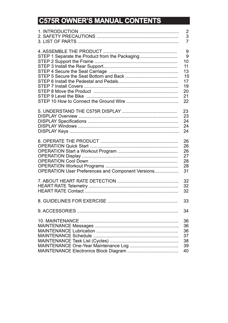 Page 1 de la notice Manuel utilisateur SportsArt C575R