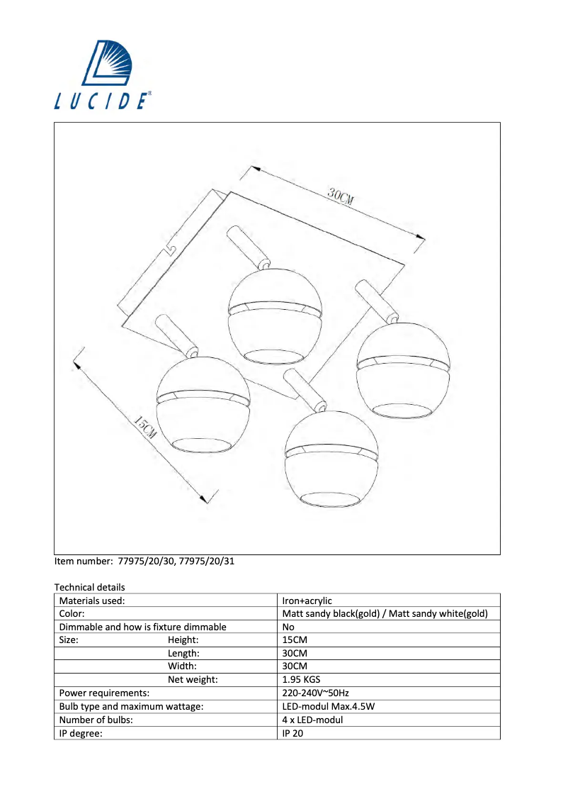 Page 1 de la notice Manuel utilisateur Lucide Binari 77975/20/31