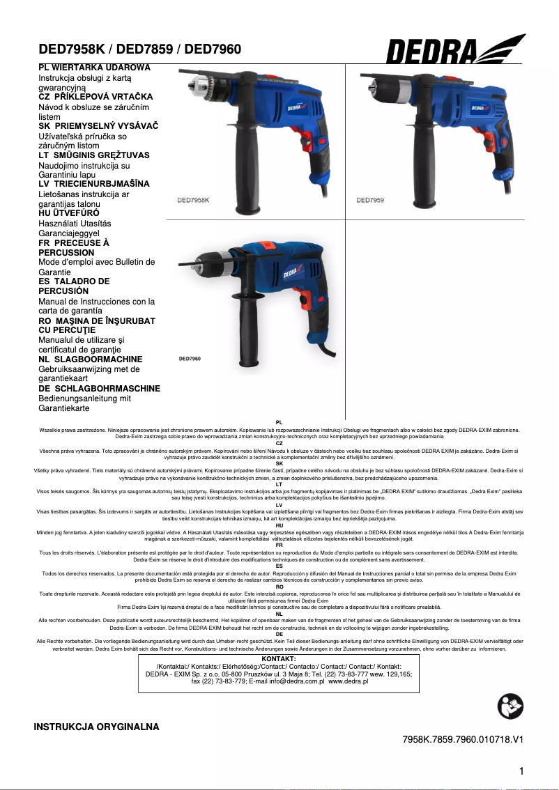Page 1 de la notice Manuel utilisateur DEDRA DED7959
