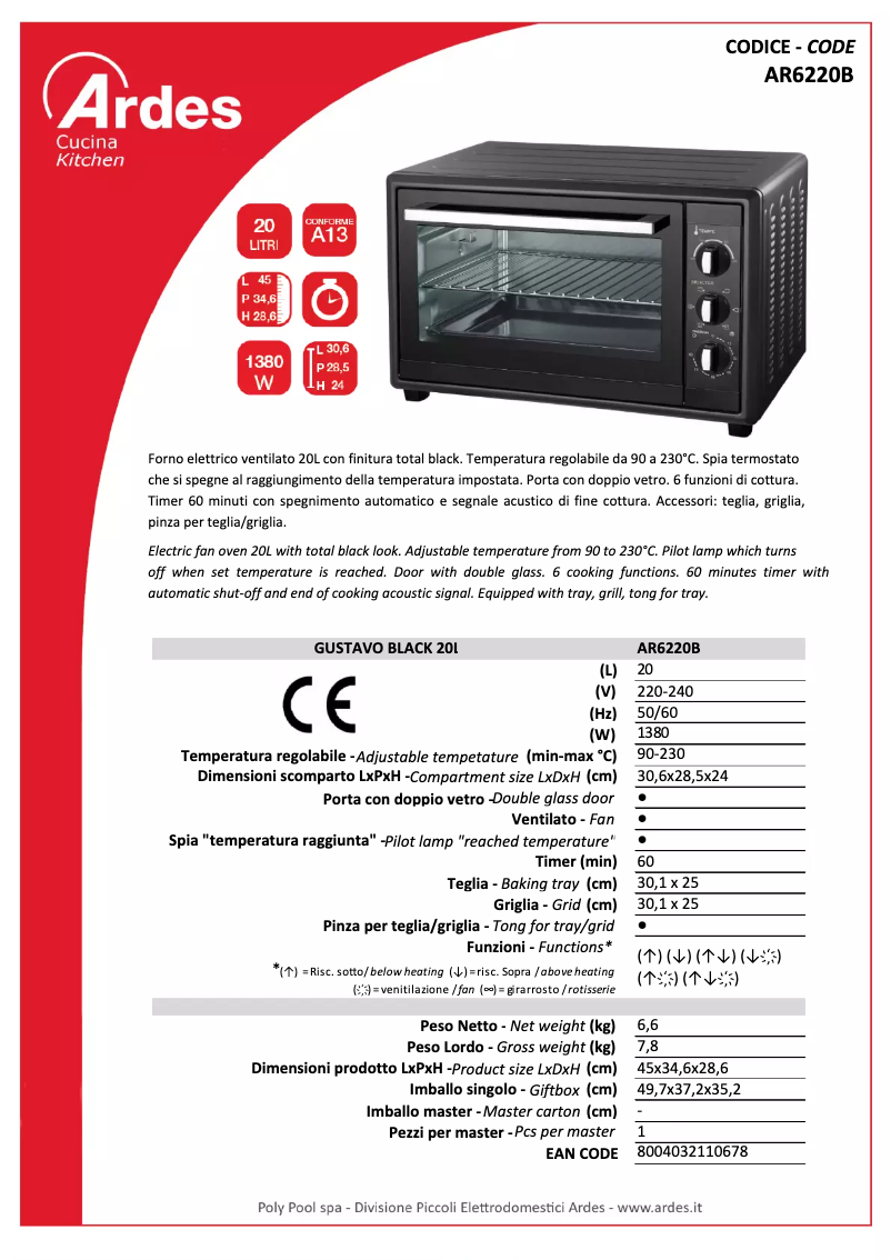 Page 1 de la notice Fiche technique Ardes AR6220B