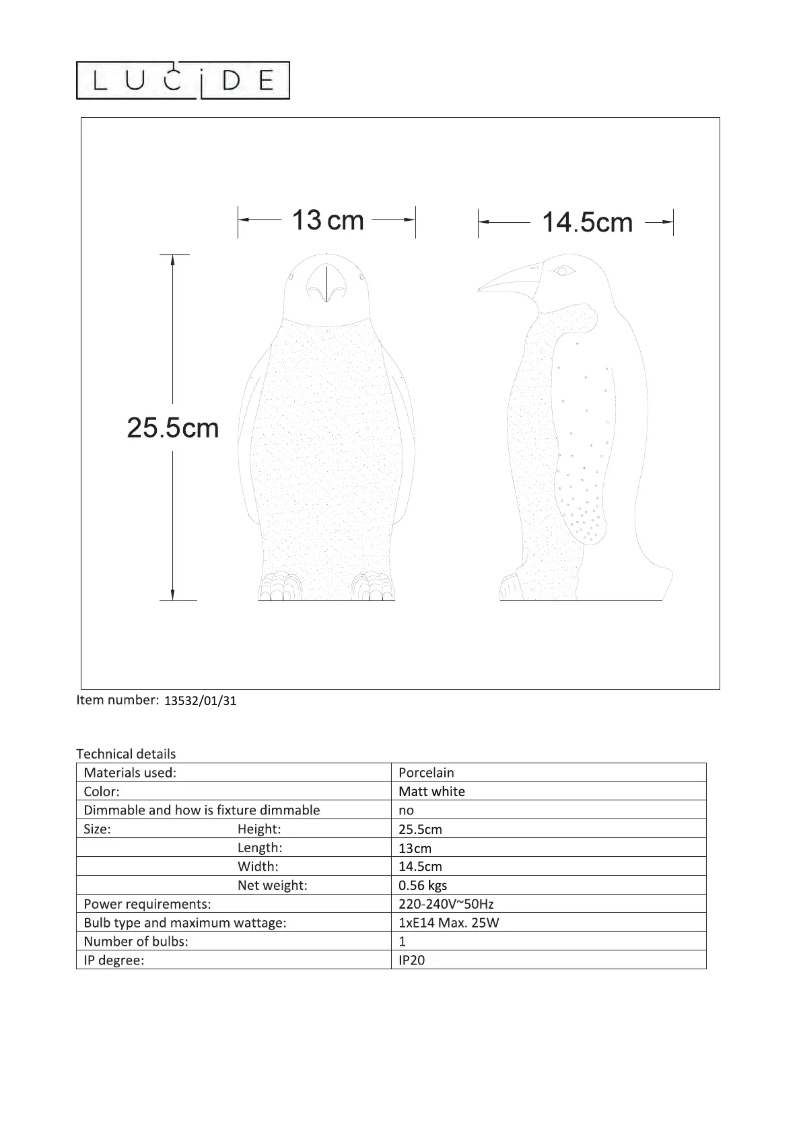 Page n°1 - Manuel utilisateur Lucide Pinguin 13532/01/31