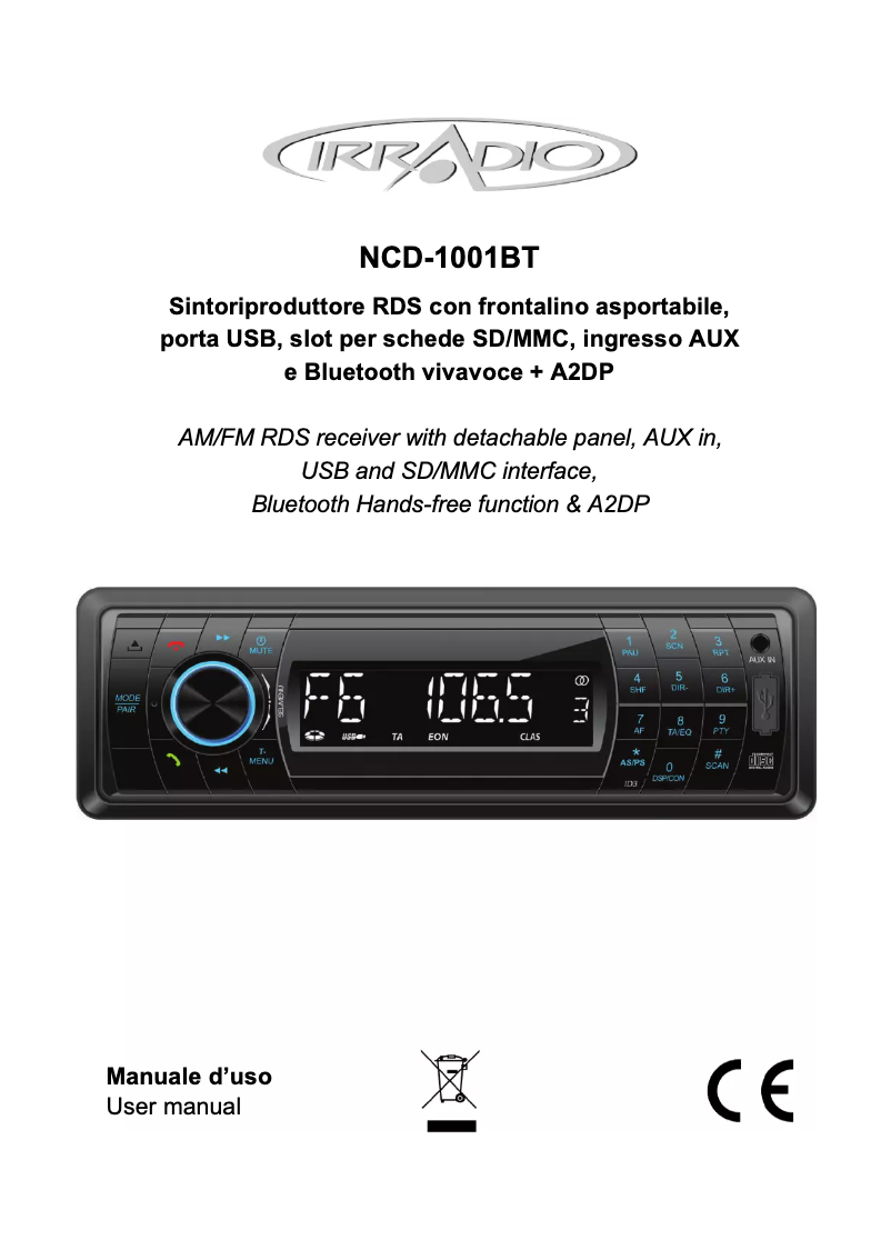 Page n°1 - Manuel utilisateur Irradio NCD-1001BT