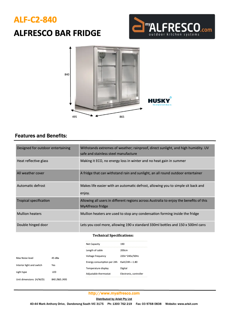 Page 1 de la notice Fiche technique Husky ALF-C2-840