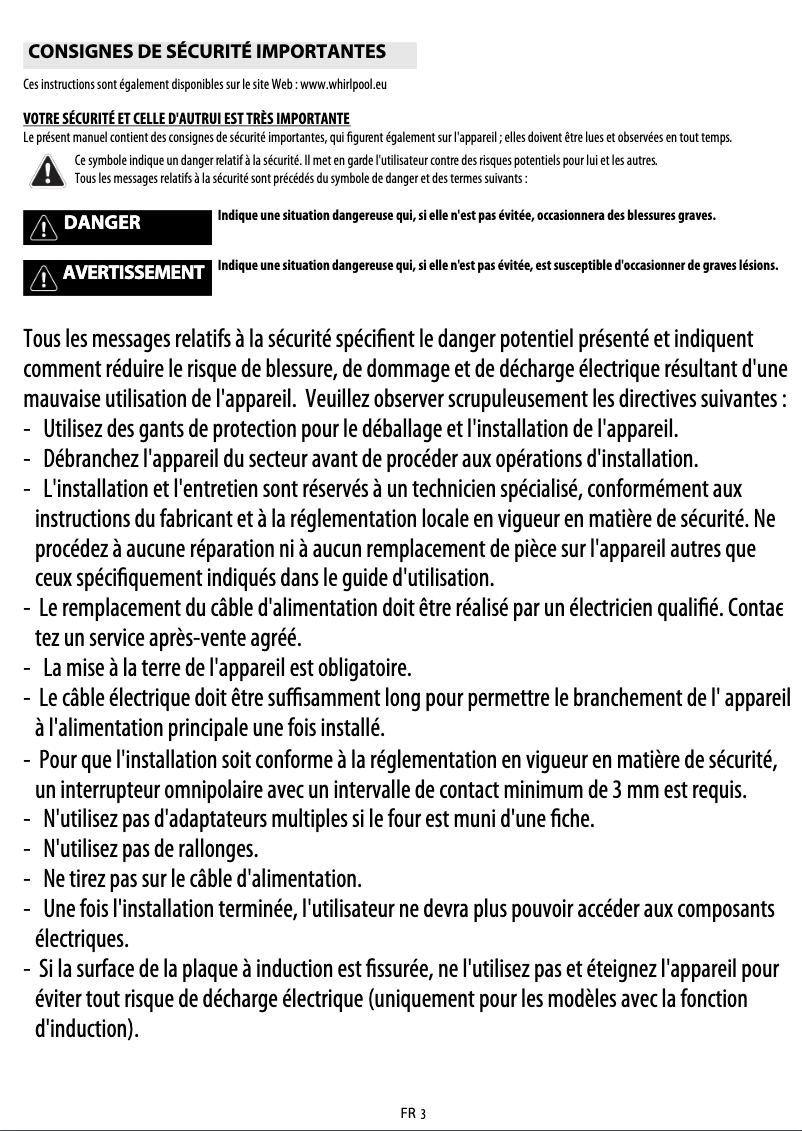 Page 1 de la notice Manuel utilisateur Whirlpool AKP 738