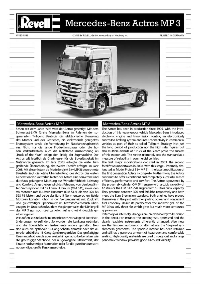Page n°1 - Manuel utilisateur Revell Mercedes-Benz Actros MP3