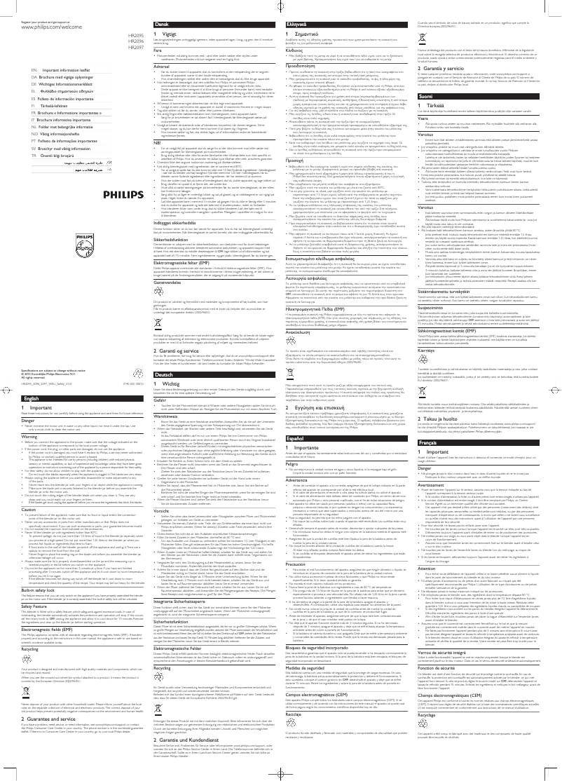 Page 1 de la notice Manuel utilisateur Philips HR2095 Avance Collection