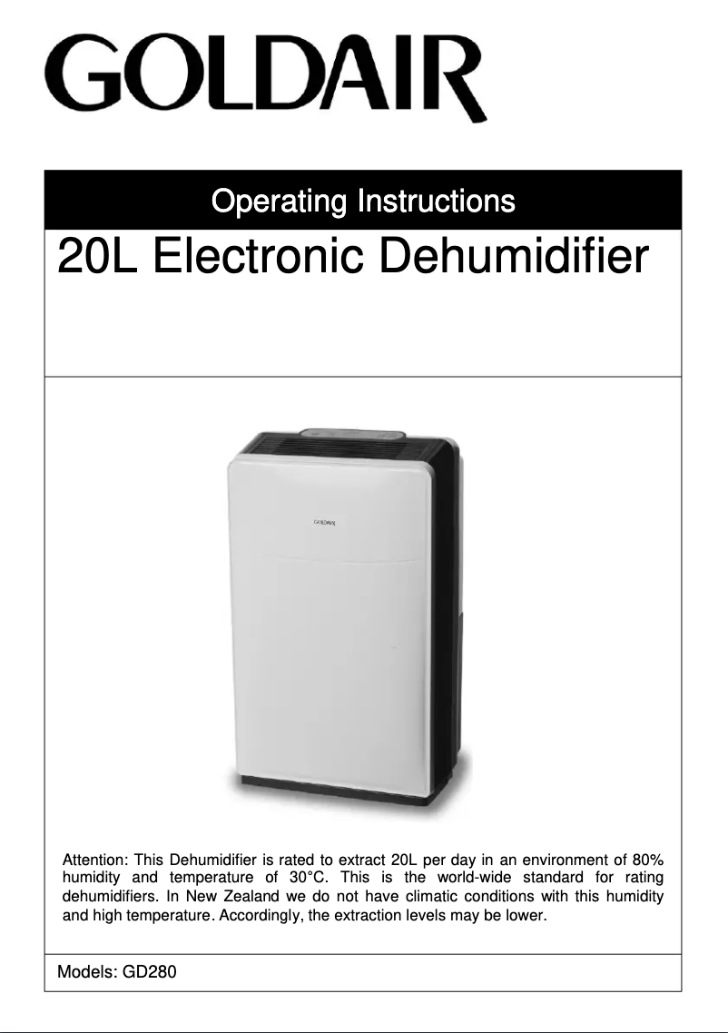 Page 1 de la notice Manuel utilisateur GoldAir GD280