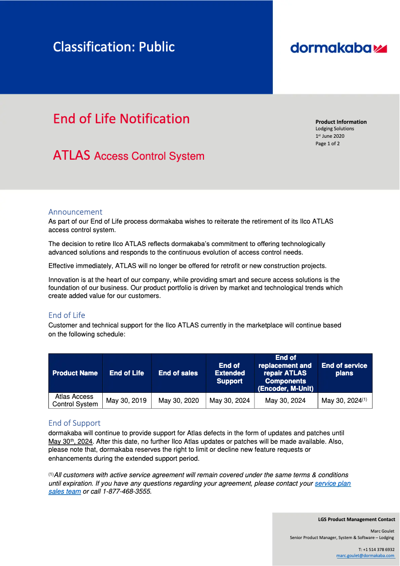 Page 1 de la notice Brochure Dormakaba ILCO ATLAS