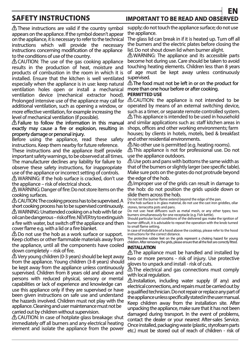Page n°1 - Guide d'installation Whirlpool GOA 6425/NB