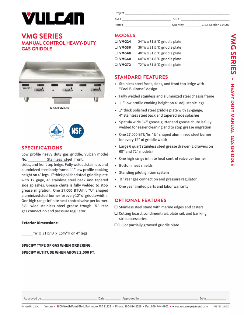 Page n°1 - Fiche technique Vulcan VMG60