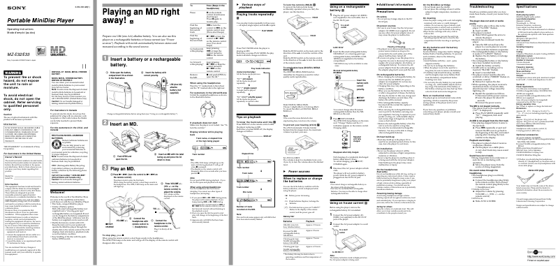 Image de la première page du manuel de l'appareil MZ-E33