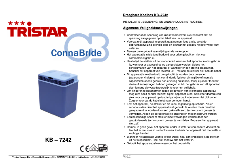 Page 1 de la notice Manuel utilisateur TriStar KB-7242