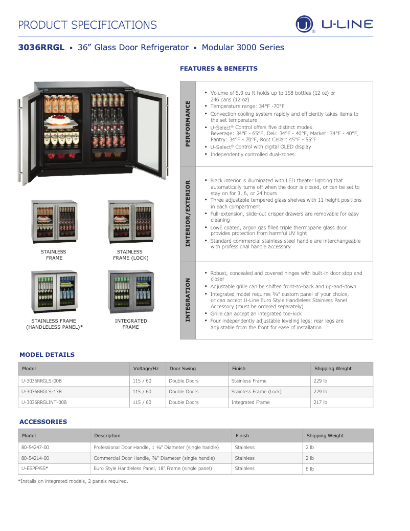 Page n°1 - Fiche technique U-Line U-3036RRGL