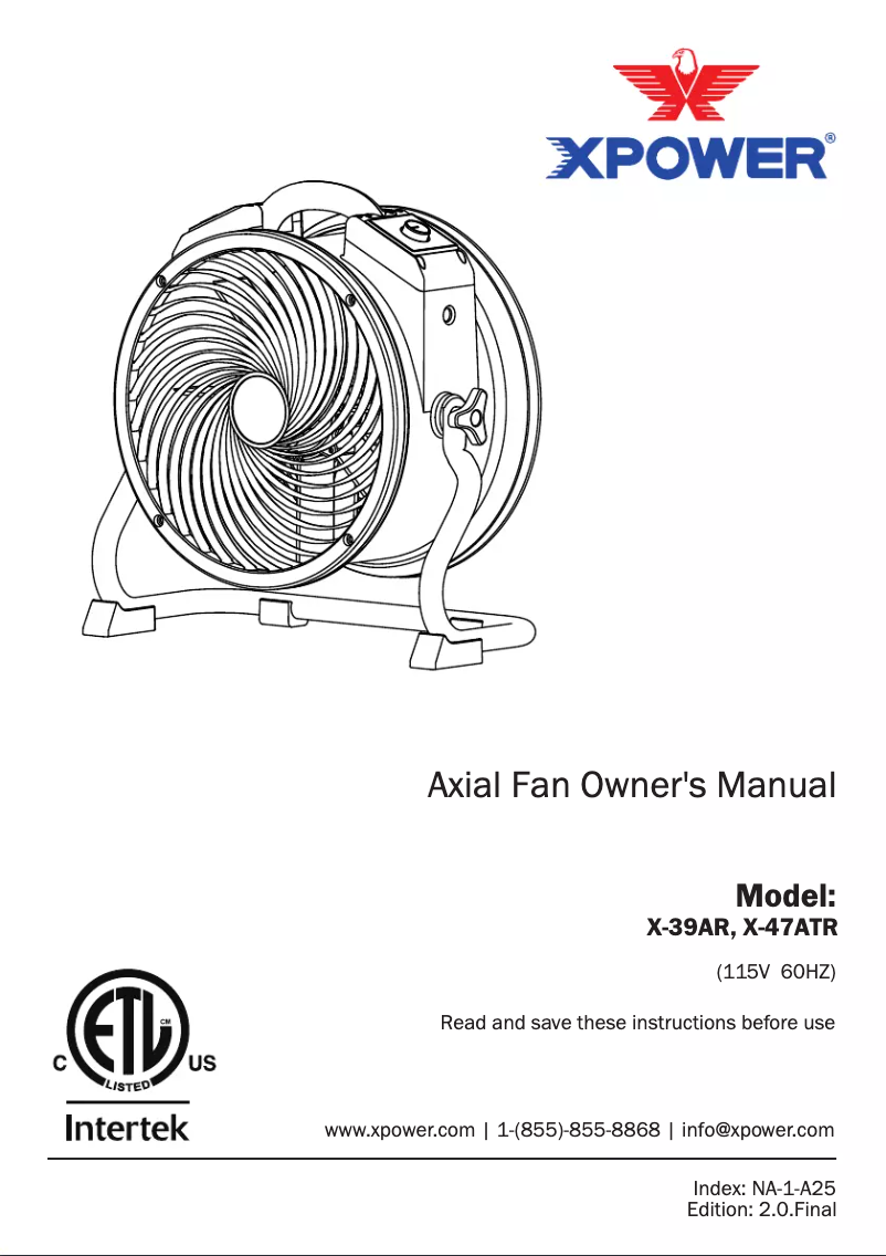 Page 1 de la notice Manuel utilisateur XPower X-39AR