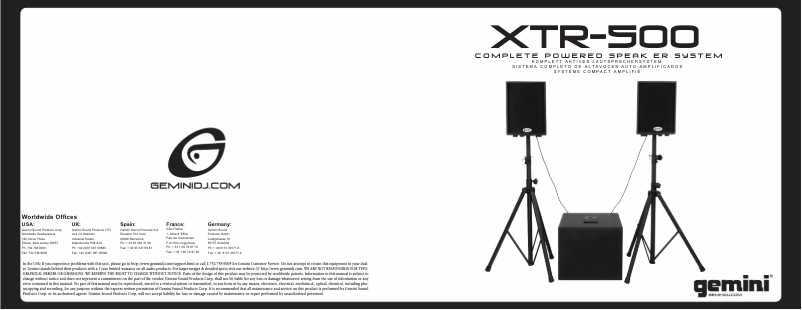 Page n°1 - Manuel utilisateur Gemini XTR-500