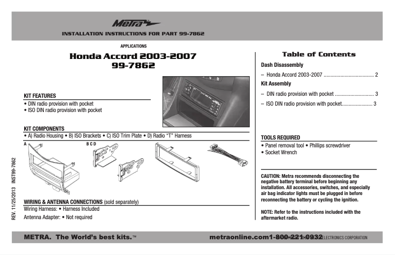 Page n°1 - Mode d'emploi Metra 99-7862