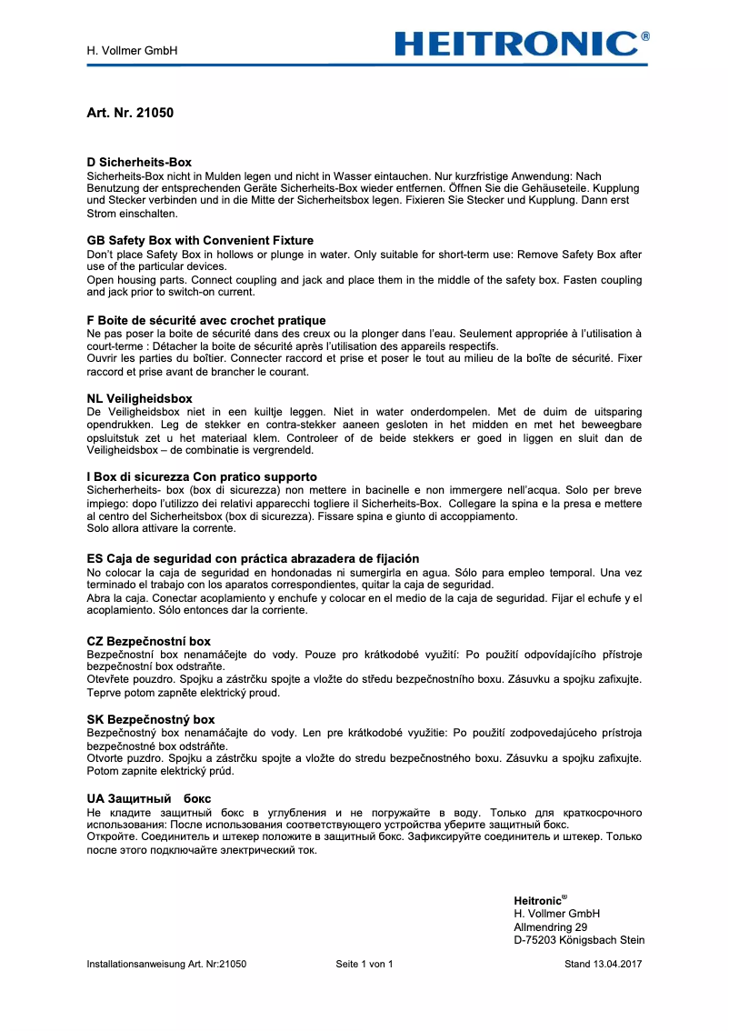 Page 1 de la notice Manuel utilisateur Heitronic MINIMO