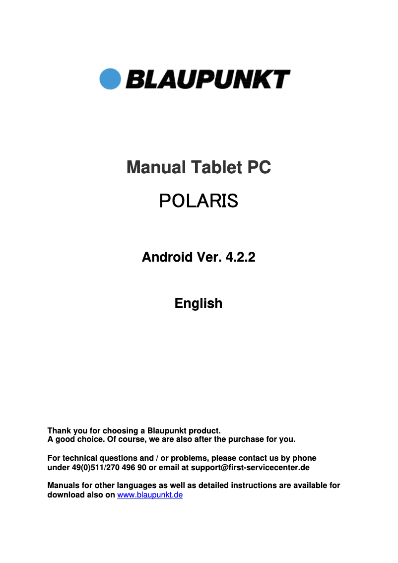 Page n°1 - Manuel utilisateur Blaupunkt Polaris