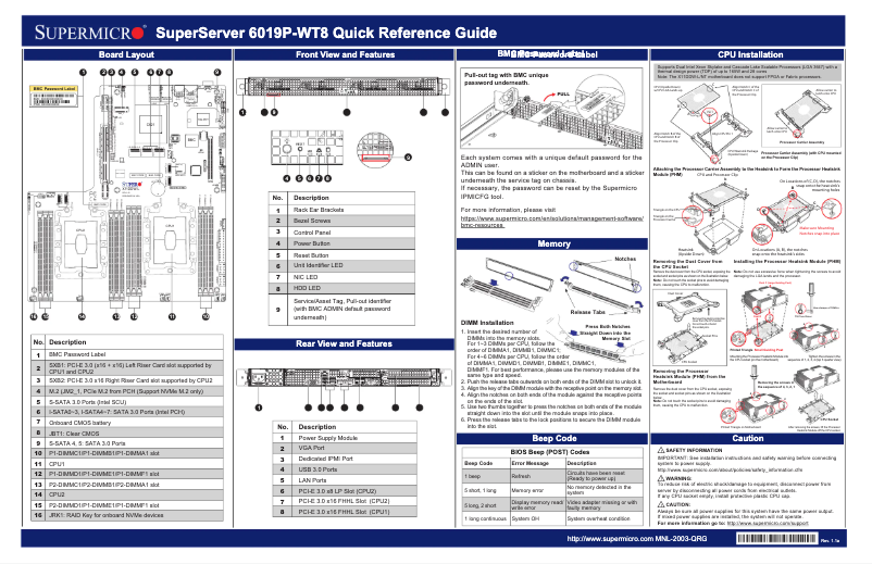 Page 1 de la notice Guide de démarrage rapide Supermicro SuperServer 6019P-WT8
