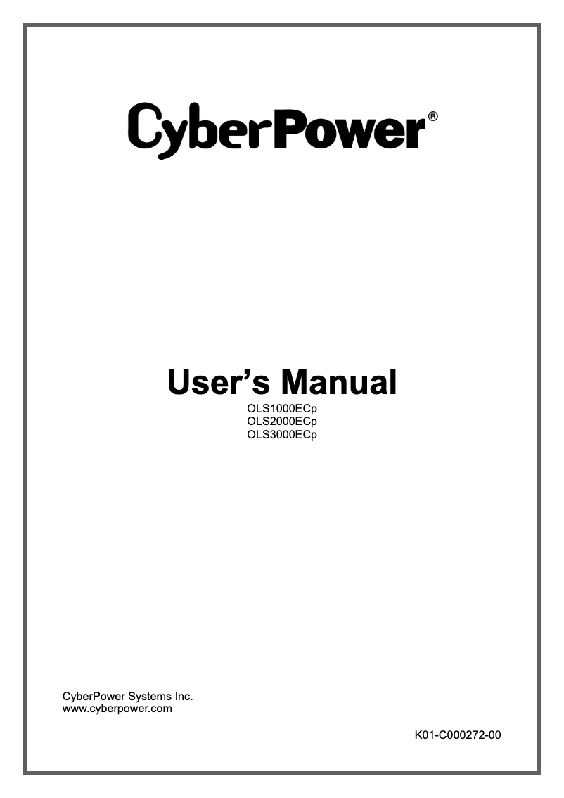 Page n°1 - Manuel utilisateur CyberPower OLS3000ECp