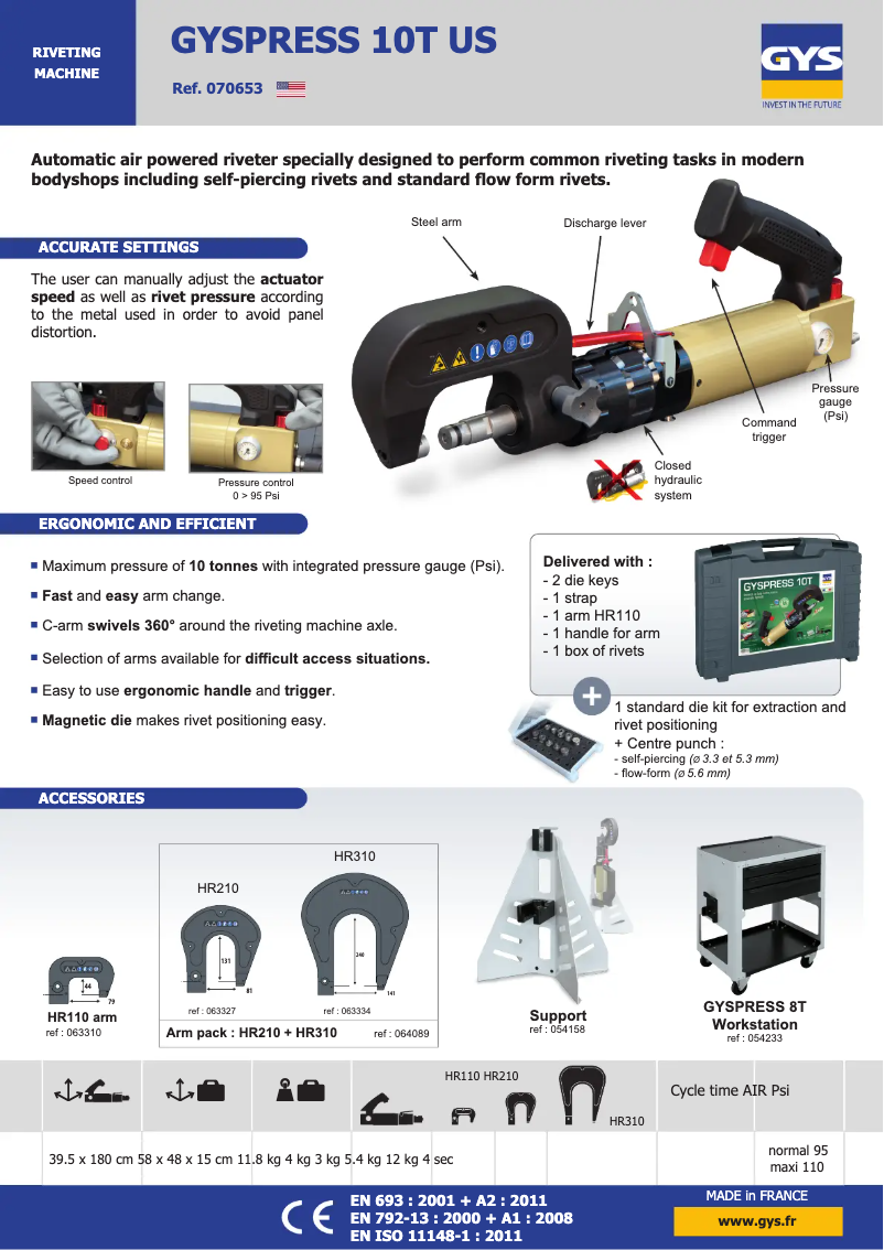 Page n°1 - Fiche technique GYS Gyspress 10T US