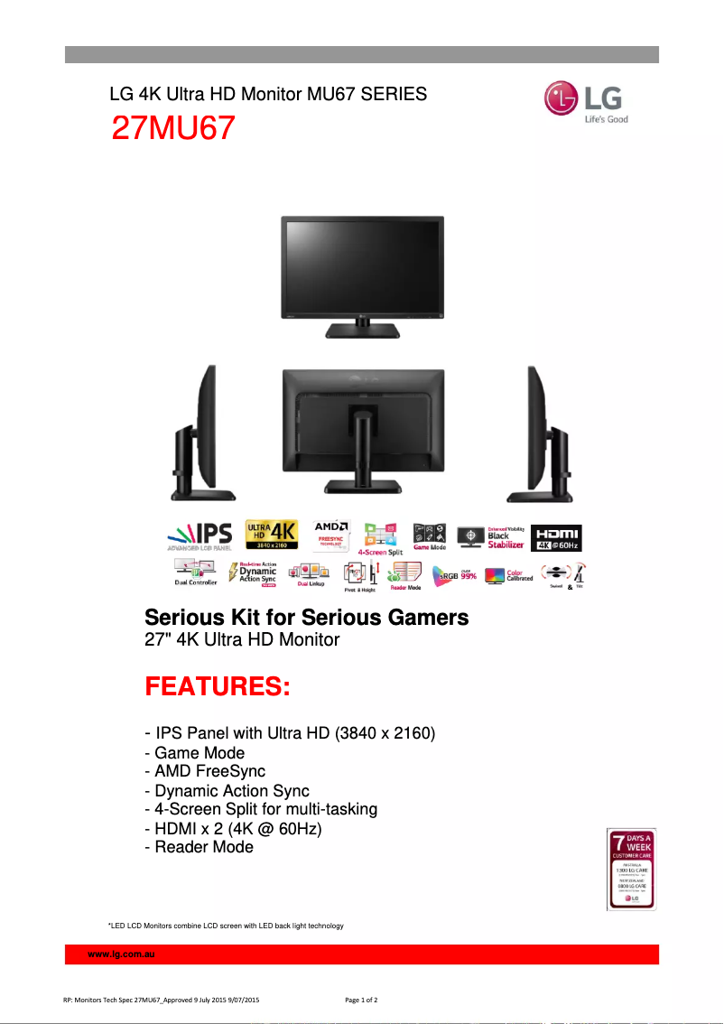 Página 1 del manual Ficha técnica LG 27MU67-B