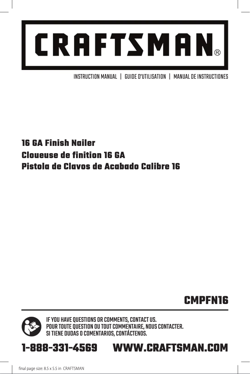 Page 1 de la notice Manuel utilisateur Craftsman CMPFN16K