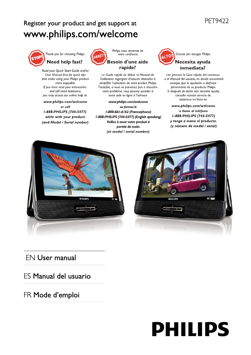 Page 1 de la notice Manuel utilisateur Philips PET9422