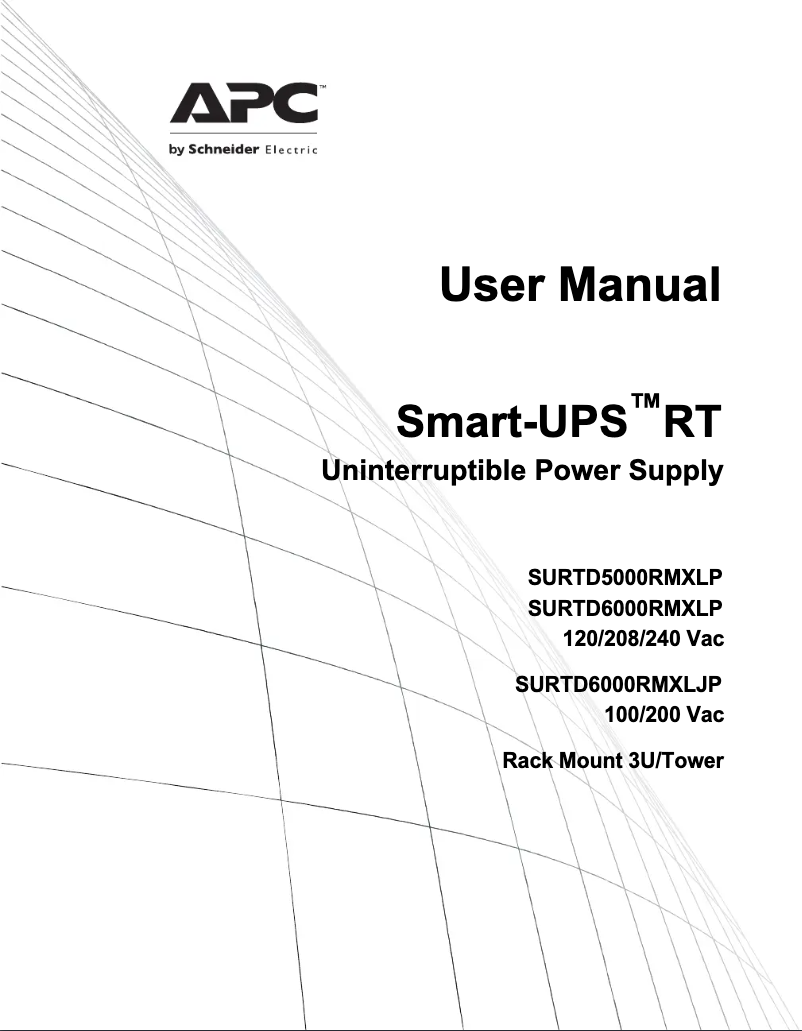 Page 1 de la notice Manuel utilisateur APC SURT20KRMXLT