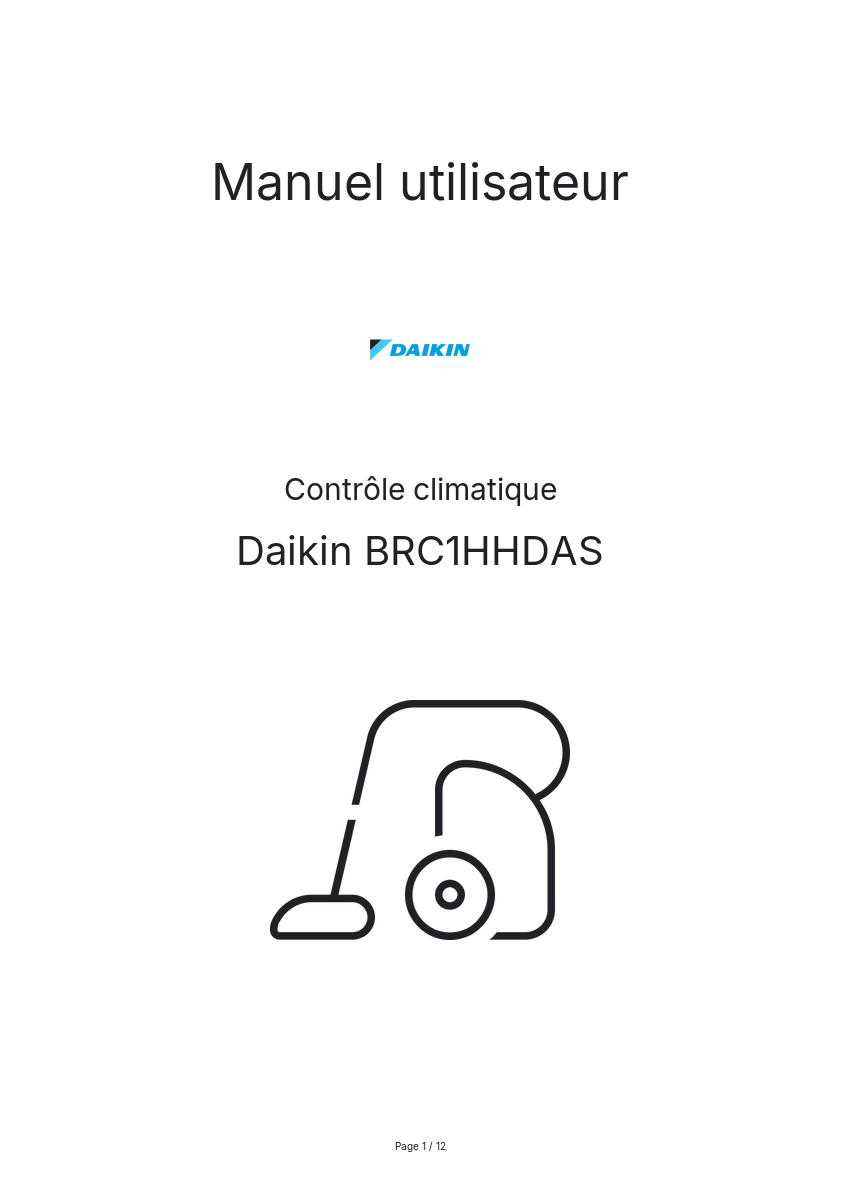 Image de la première page du manuel de l'appareil BRC1HHDAS