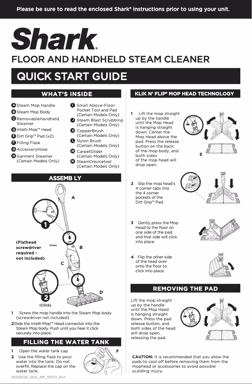 Page 1 de la notice Manuel utilisateur Shark S6005UK