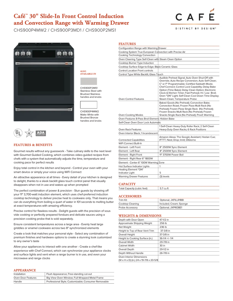 Page n°1 - Fiche technique GE CHS900P4MW2