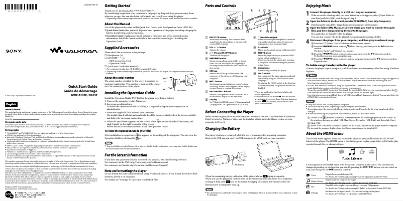 Page n°1 - Guide d'installation Sony Walkman NWZ-B103F