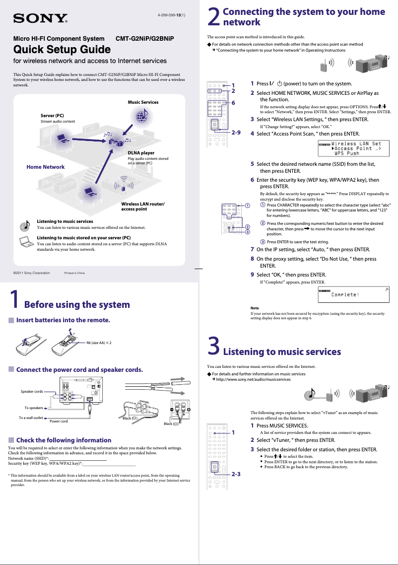 Page 1 de la notice Guide d'installation Sony CMT-G2BNIP