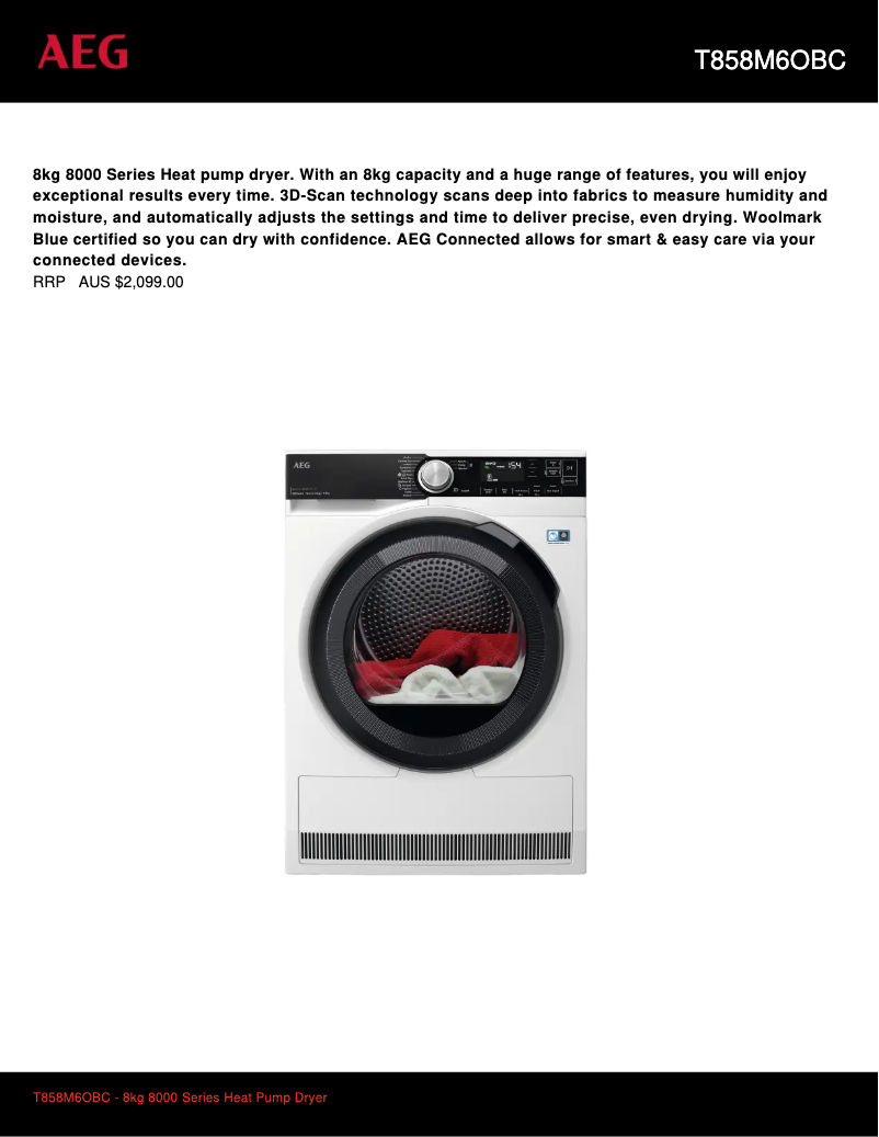 Página 1 del manual Ficha técnica AEG T858M6OBC