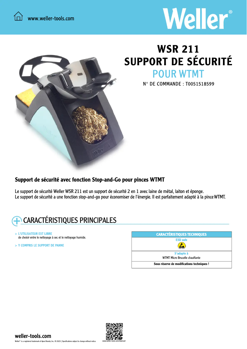 Page 1 de la notice Fiche technique Weller WSR 211