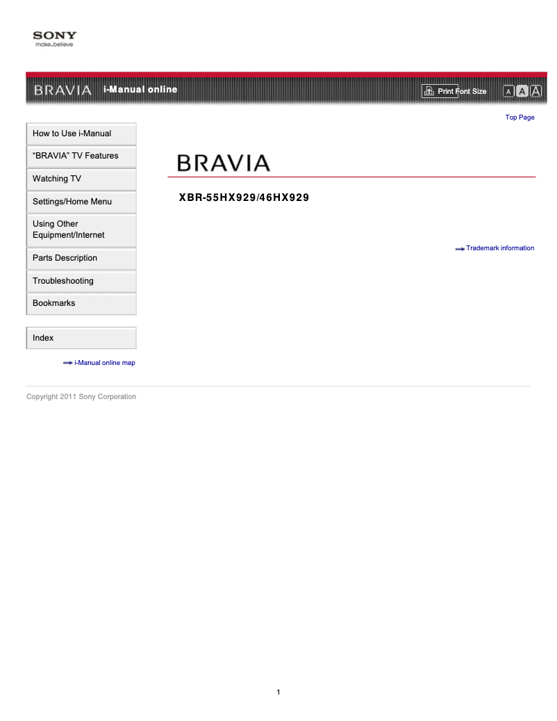 Page 1 de la notice Manuel utilisateur Sony XBR-46HX929