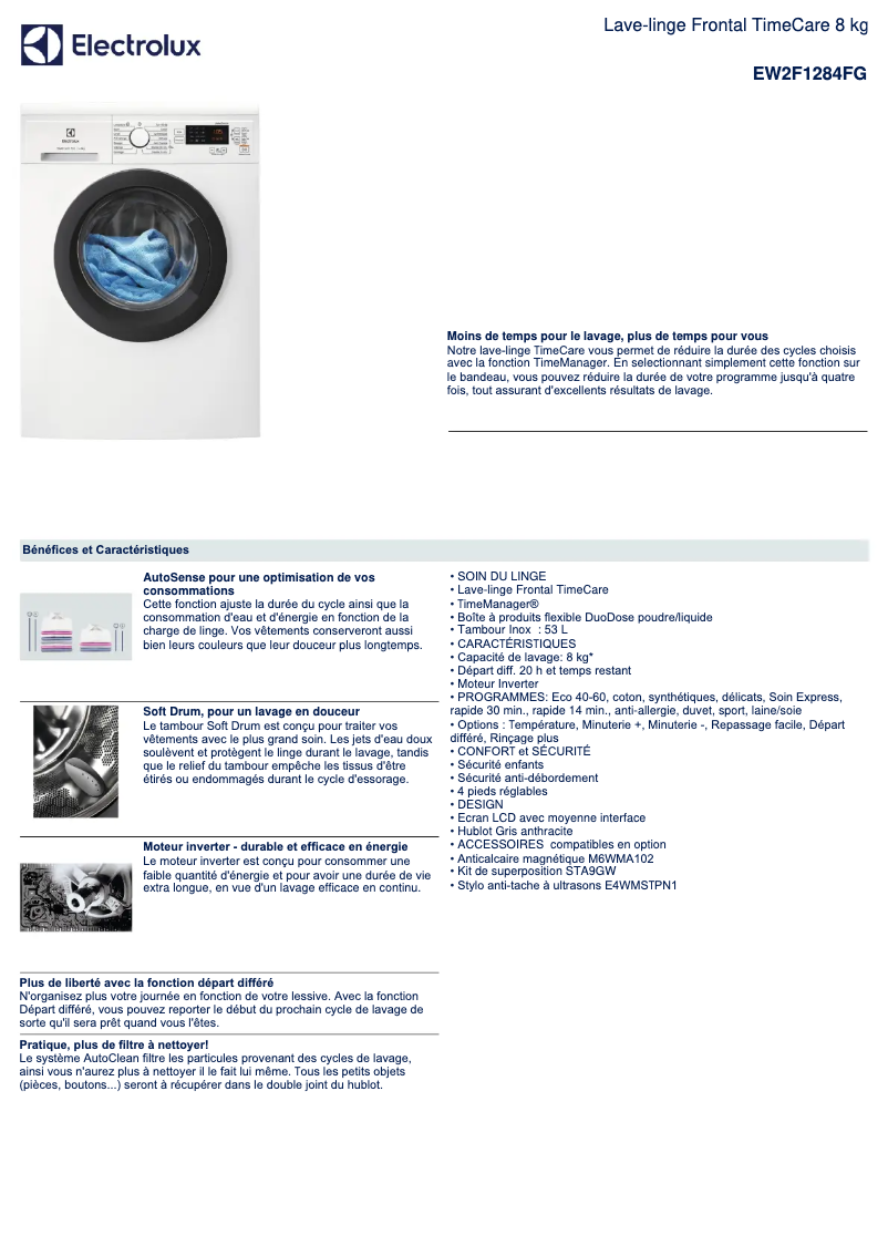 Page n°1 - Fiche technique Electrolux EW2F1284FG
