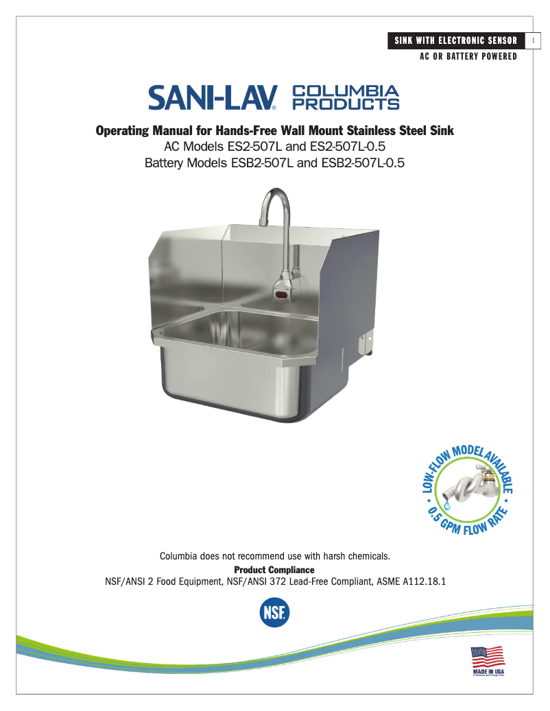 Page 1 de la notice Manuel utilisateur Sani-Lav ES2-507L