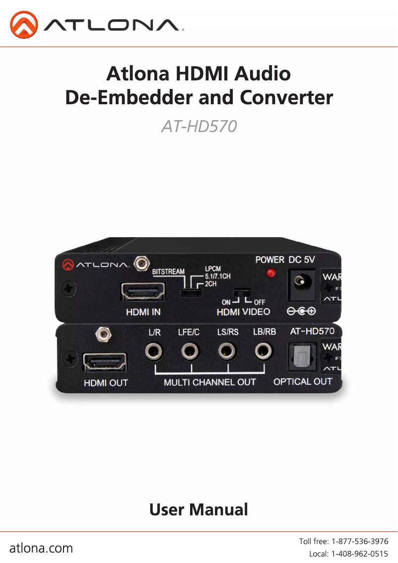 Page 1 de la notice Manuel utilisateur Atlona AT-HD570